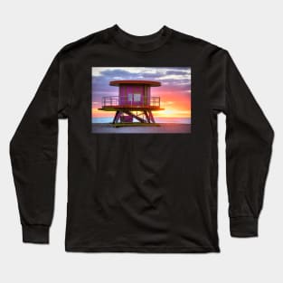 Miami Beach Round Life Guard House Sunrise Long Sleeve T-Shirt